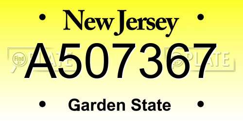 A507367 New Jersey License Plate