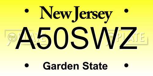 A50SWZ New Jersey License Plate
