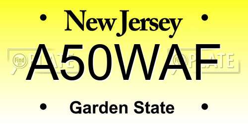 A50WAF New Jersey License Plate