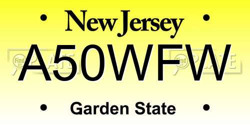 A50WFW New Jersey License Plate
