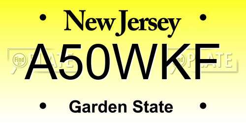 A50WKF New Jersey License Plate