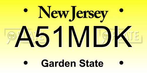 A51MDK New Jersey License Plate