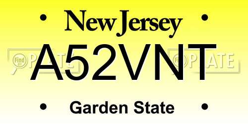 A52VNT New Jersey License Plate
