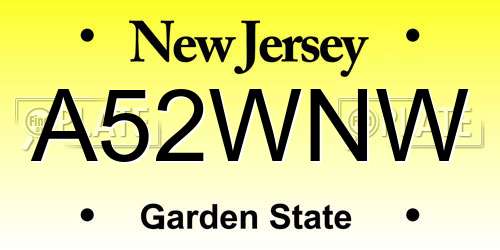 A52WNW New Jersey License Plate