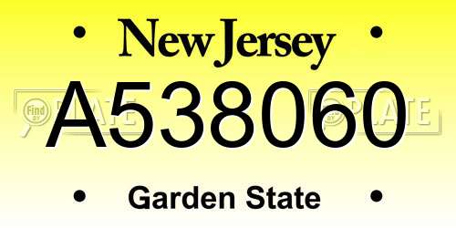 A538060 New Jersey License Plate