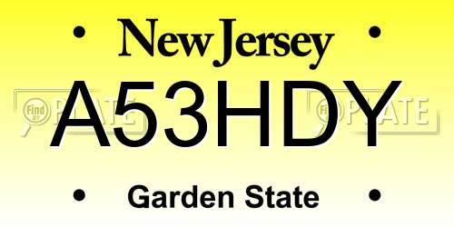 A53HDY New Jersey License Plate