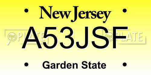 A53JSF New Jersey License Plate
