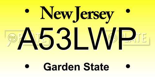A53LWP New Jersey License Plate