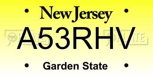 A53RHV New Jersey License Plate