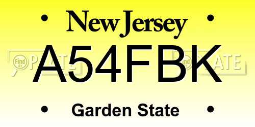 A54FBK New Jersey License Plate