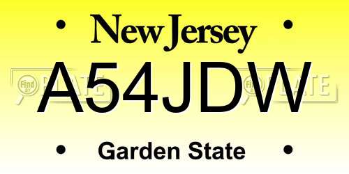 A54JDW New Jersey License Plate