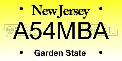 A54MBA New Jersey License Plate