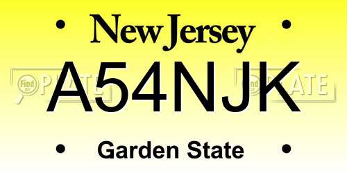 A54NJK New Jersey License Plate
