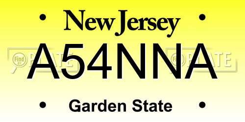 A54NNA New Jersey License Plate