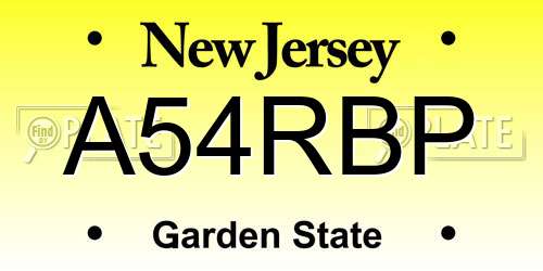 A54RBP New Jersey License Plate