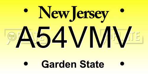 A54VMV New Jersey License Plate