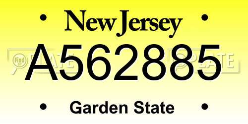 A562885 New Jersey License Plate