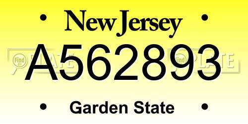 A562893 New Jersey License Plate