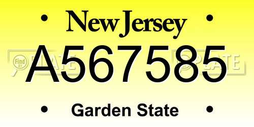 A567585 New Jersey License Plate