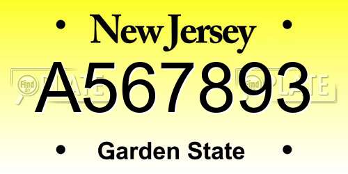 A567893 New Jersey License Plate