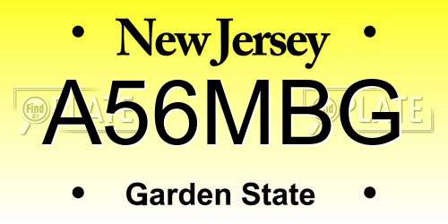A56MBG New Jersey License Plate