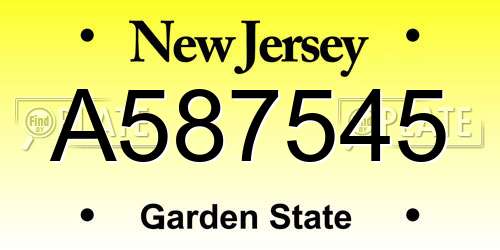 A587545 New Jersey License Plate