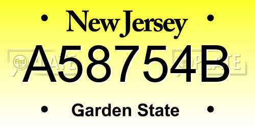 A58754B New Jersey License Plate