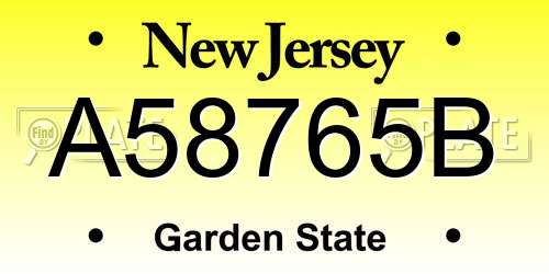 A58765B New Jersey License Plate