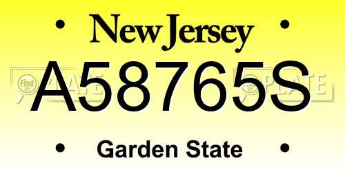 A58765S New Jersey License Plate