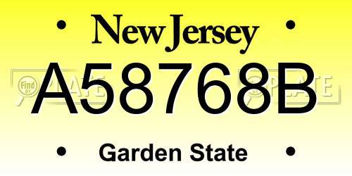 A58768B New Jersey License Plate