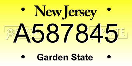 A587845 New Jersey License Plate