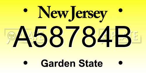 A58784B New Jersey License Plate