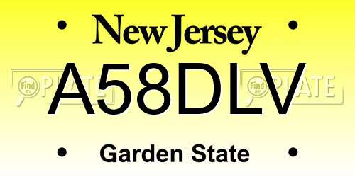 A58DLV New Jersey License Plate