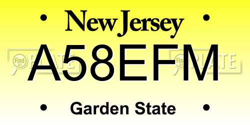 A58EFM New Jersey License Plate
