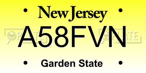 A58FVN New Jersey License Plate