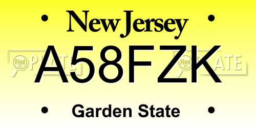 A58FZK New Jersey License Plate