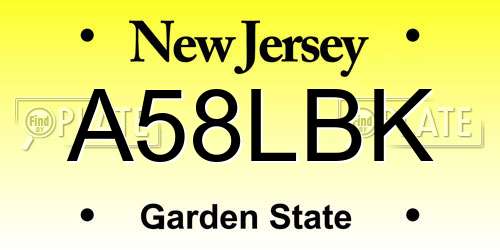 A58LBK New Jersey License Plate