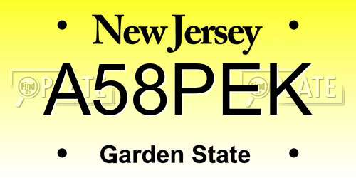 A58PEK New Jersey License Plate