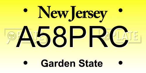 A58PRC New Jersey License Plate