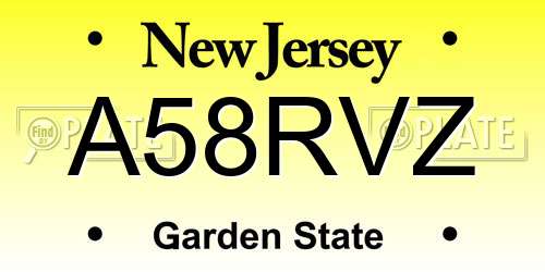 A58RVZ New Jersey License Plate