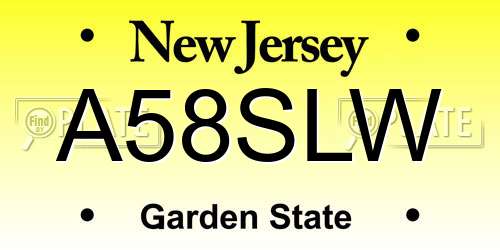 A58SLW New Jersey License Plate