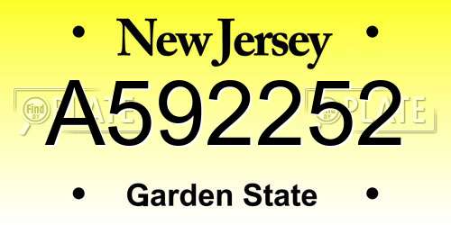 A592252 New Jersey License Plate