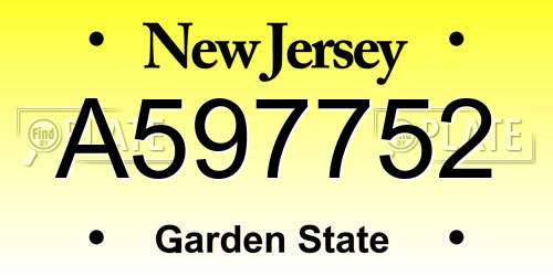 A597752 New Jersey License Plate