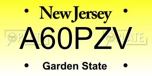 A60PZV New Jersey License Plate
