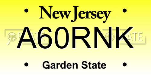 A60RNK New Jersey License Plate