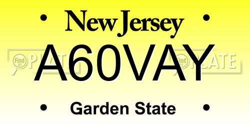 A60VAY New Jersey License Plate