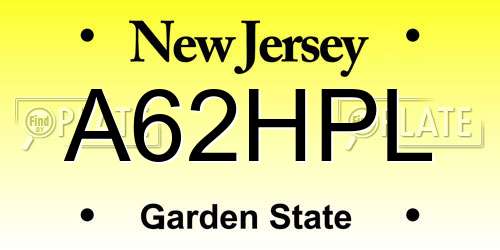 A62HPL New Jersey License Plate