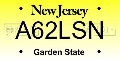 A62LSN New Jersey License Plate