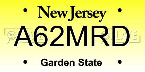 A62MRD New Jersey License Plate