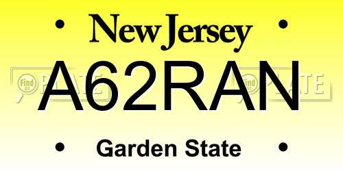 A62RAN New Jersey License Plate